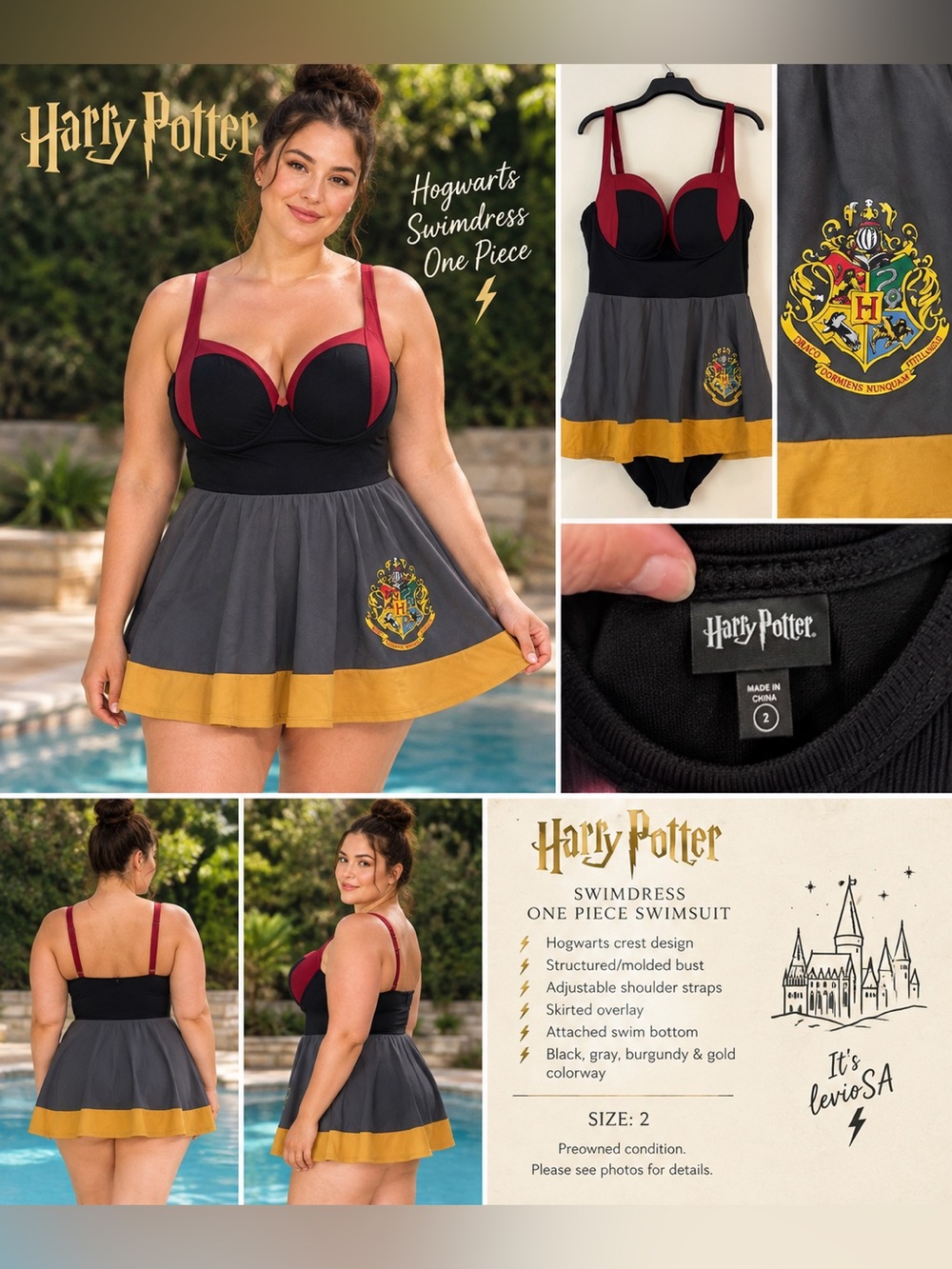 Harry Potter Hogwarts Crest Swimdress One Piece Swimsuit plus Size 2